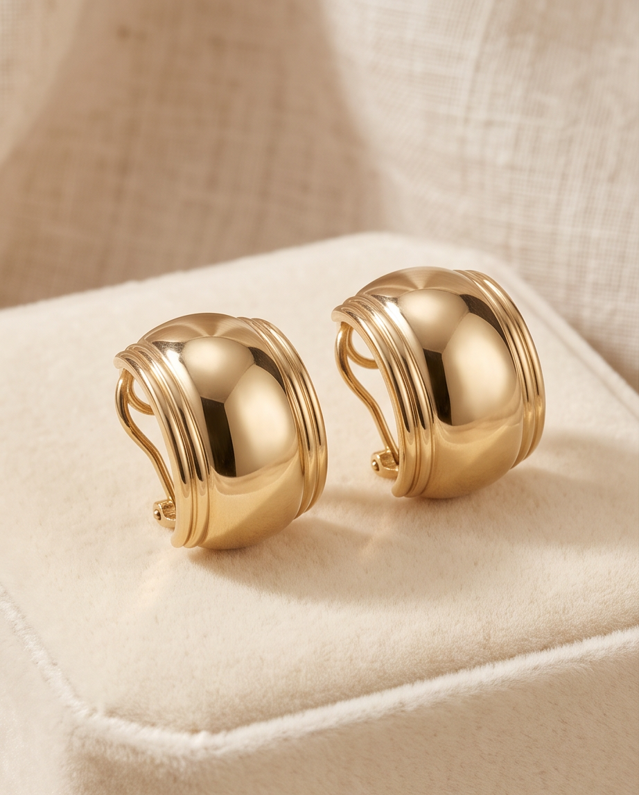 14K Yellow Gold Wide Puffed Half-Hoop Earrings