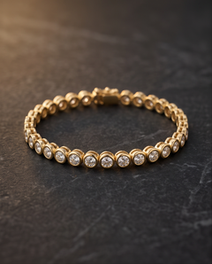 14K Yellow Gold Bezel-Set Diamond Tennis Bracelet — 5.55 CTW
