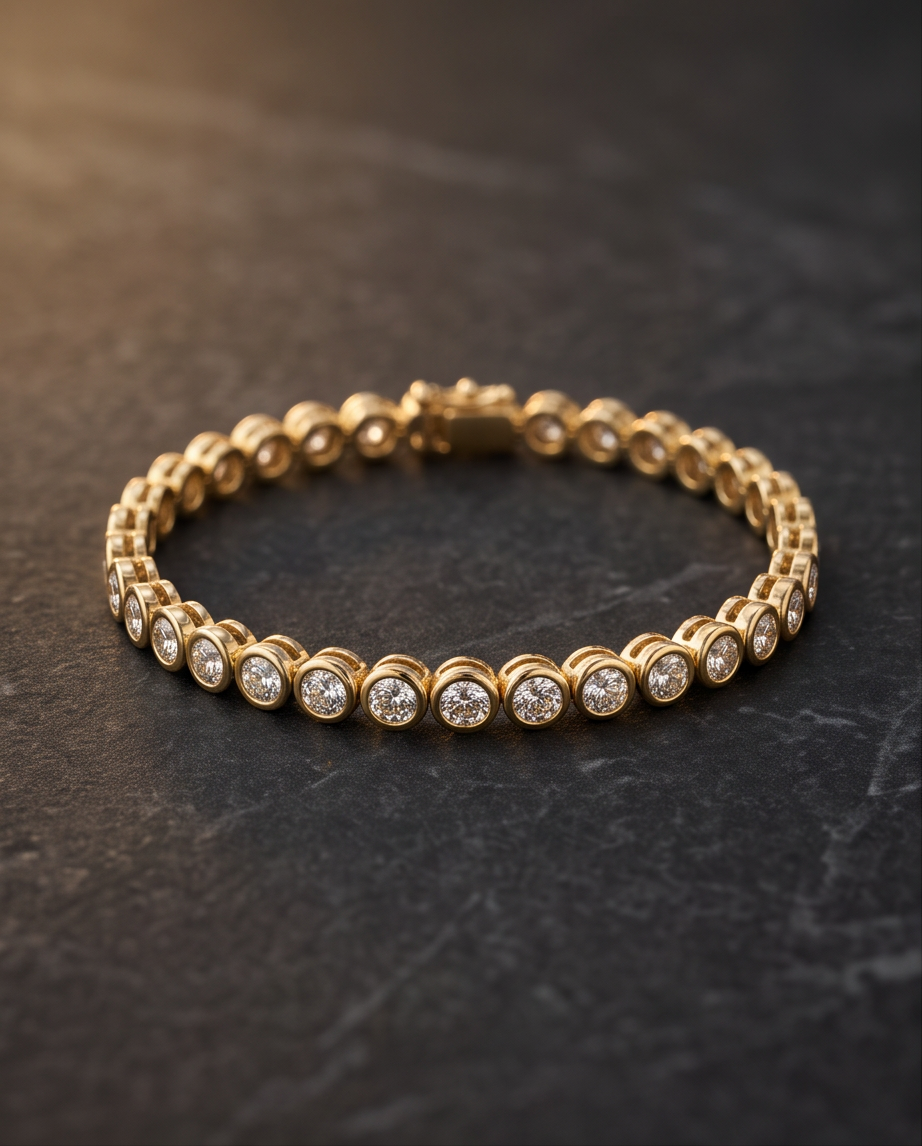 14K Yellow Gold Bezel-Set Diamond Tennis Bracelet — 5.55 CTW