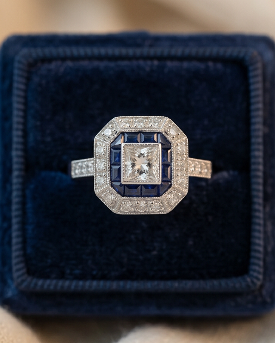 Diamond and Sapphire Art Deco Style Ring