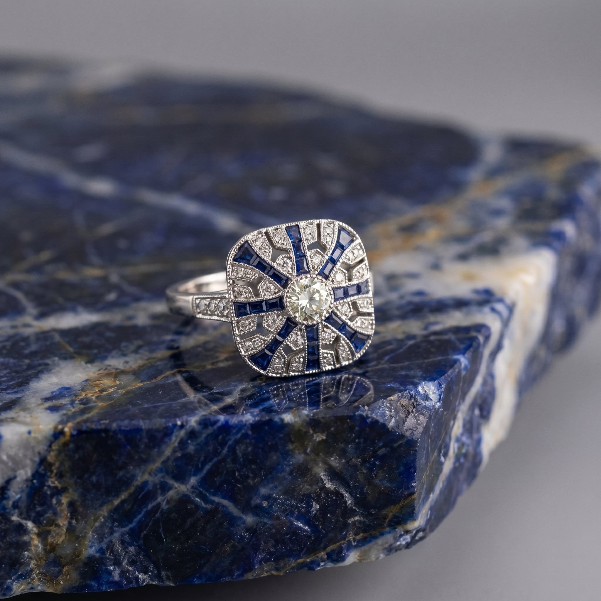 Art Deco Style Sapphire and Diamond Ring