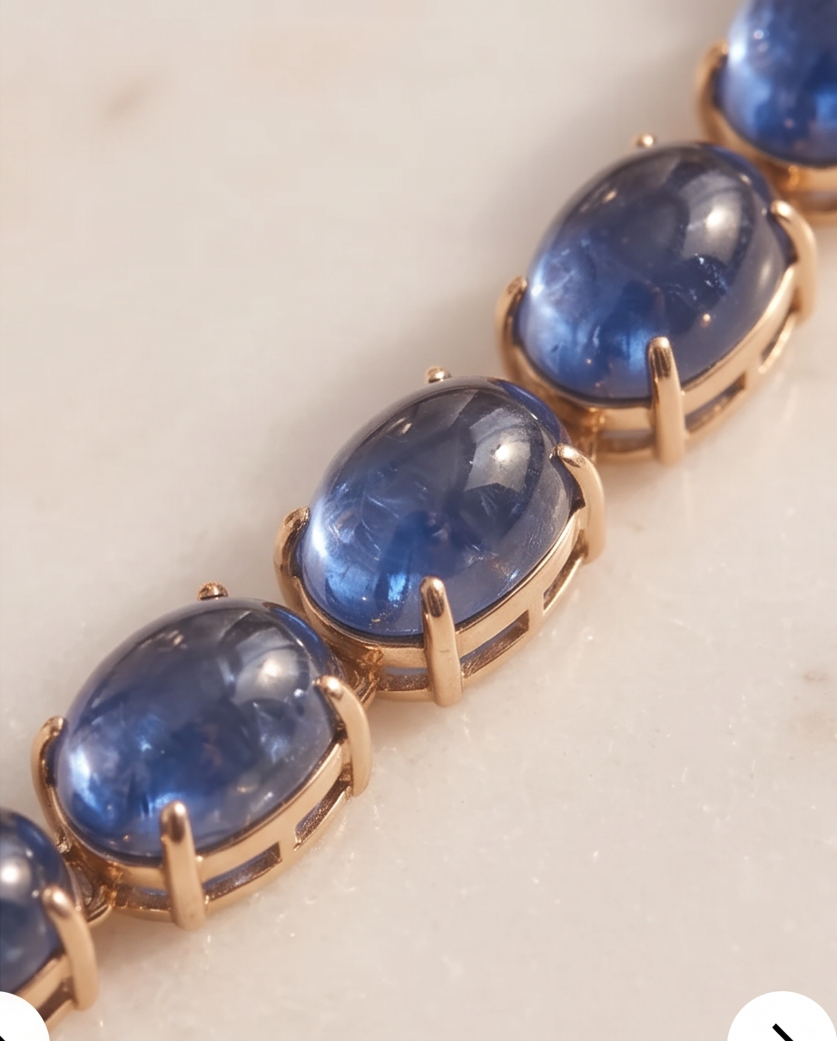 Kyanite Cabochon Riviére Necklace in 14K Yellow Gold