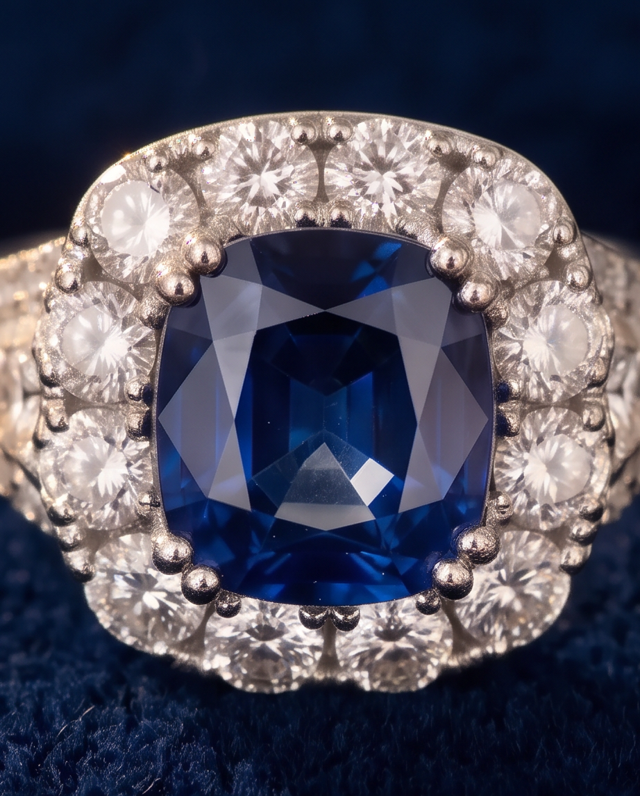 Cushion Cut Sapphire and Diamond Ring