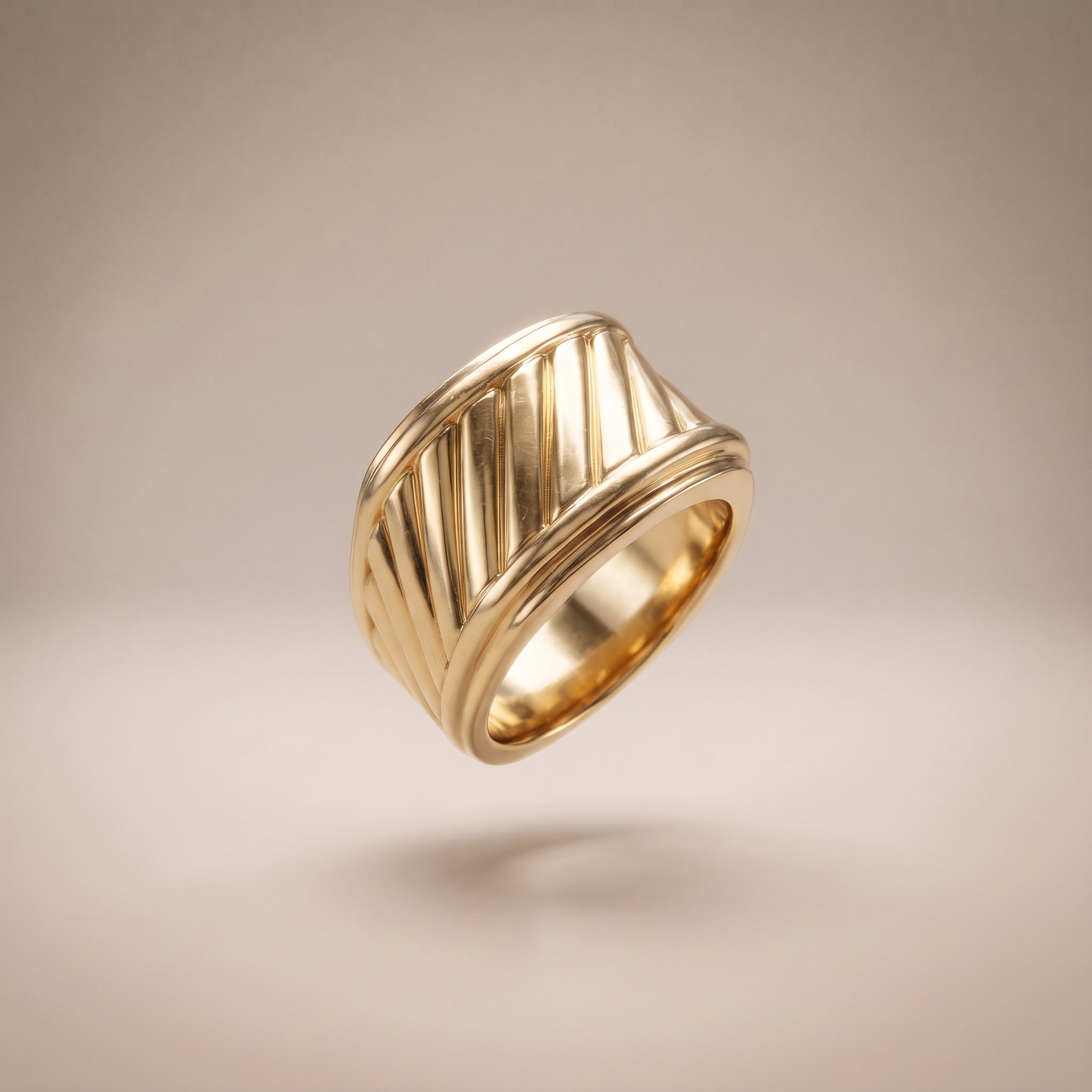 14K Yellow Gold Wide Fluted Band