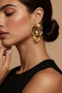 14K Yellow Gold Sculptural Door Knocker Earrings