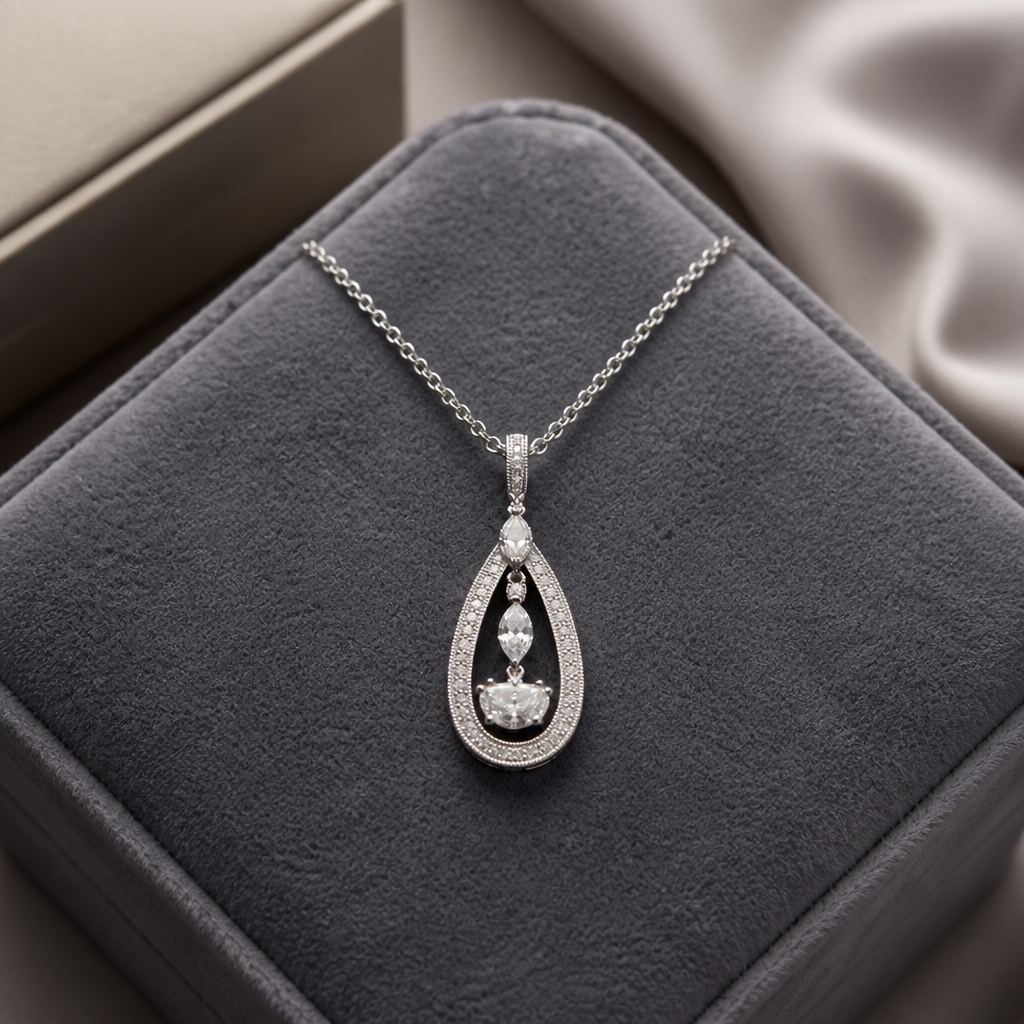 Diamond Teardrop Drop Pendant Necklace — 1.33 CTW