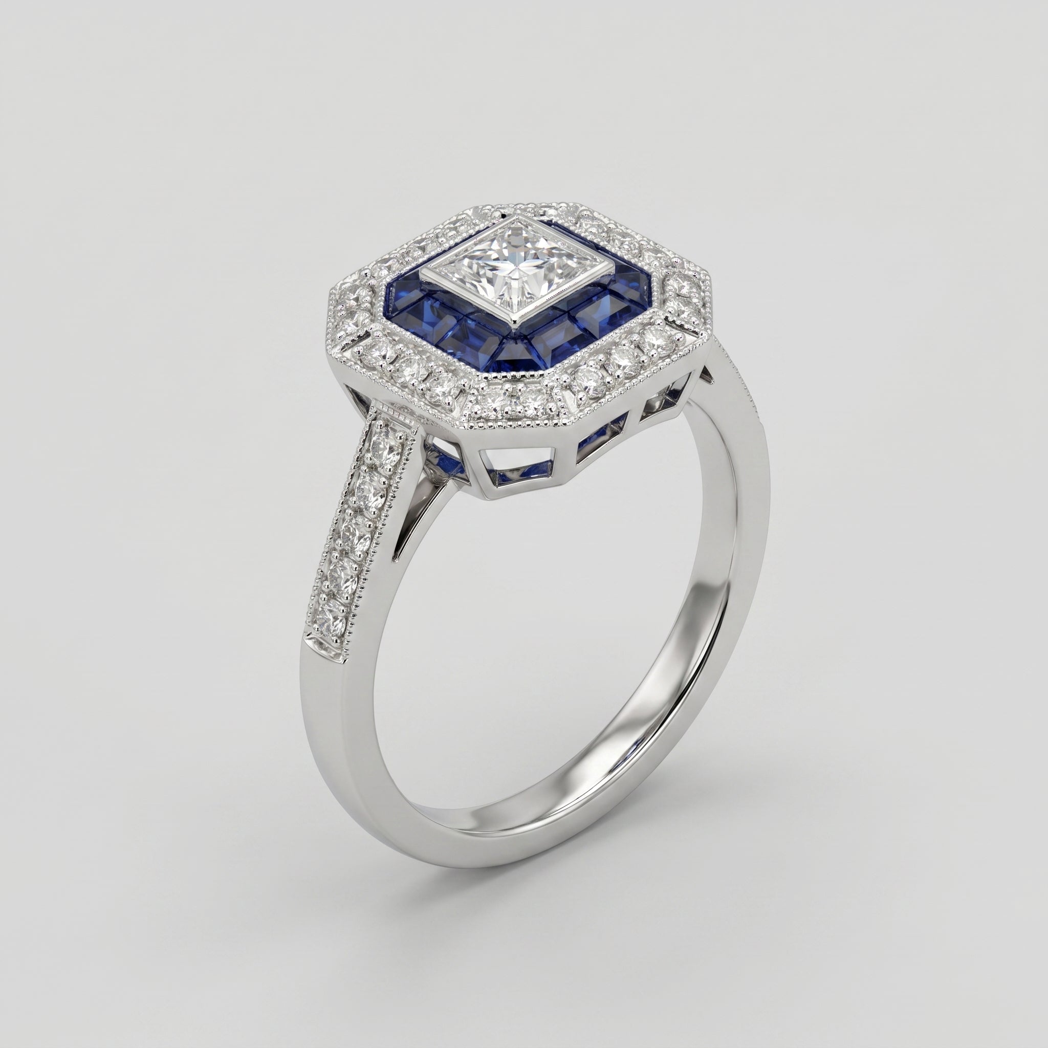 Diamond and Sapphire Art Deco Style Ring