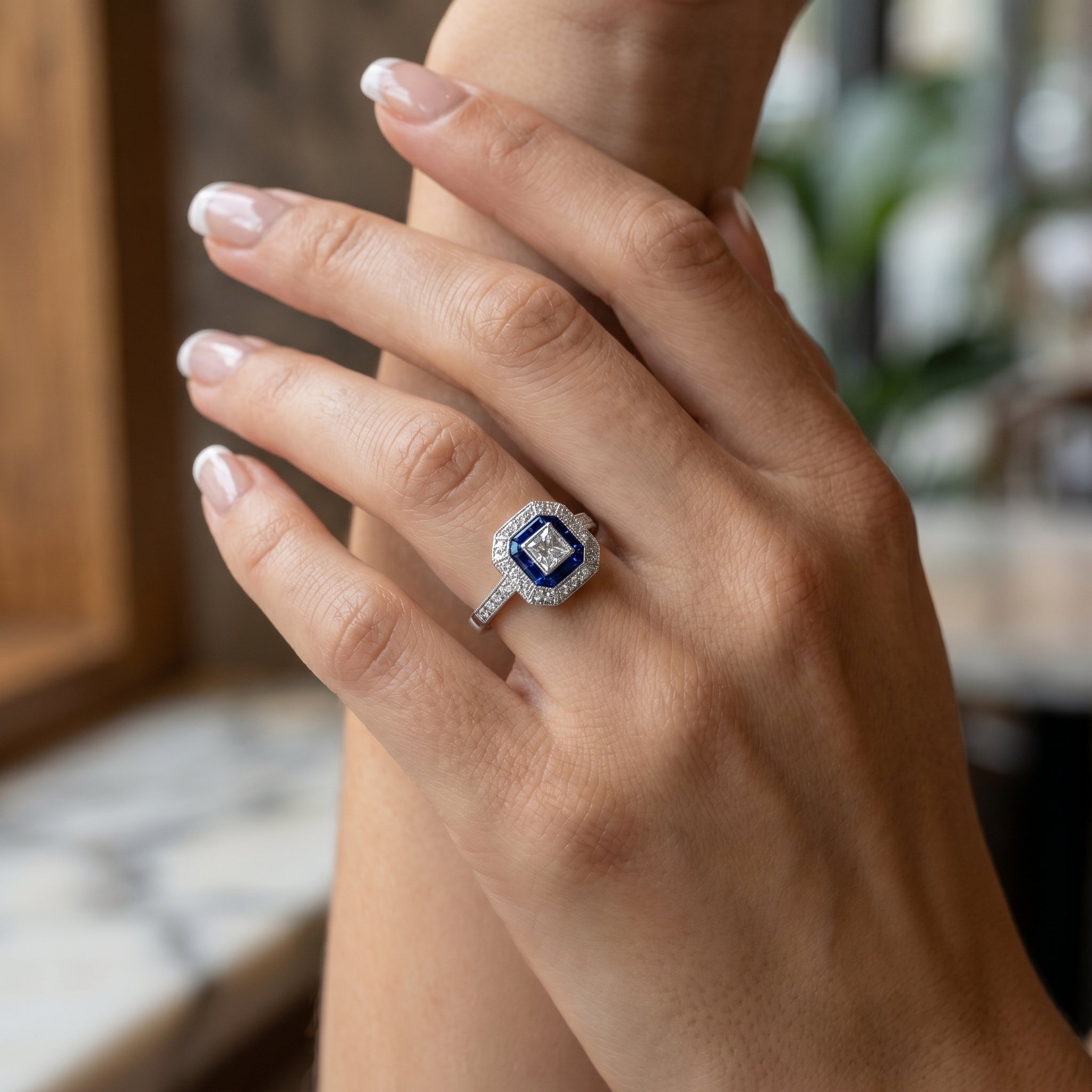 Diamond and Sapphire Art Deco Style Ring