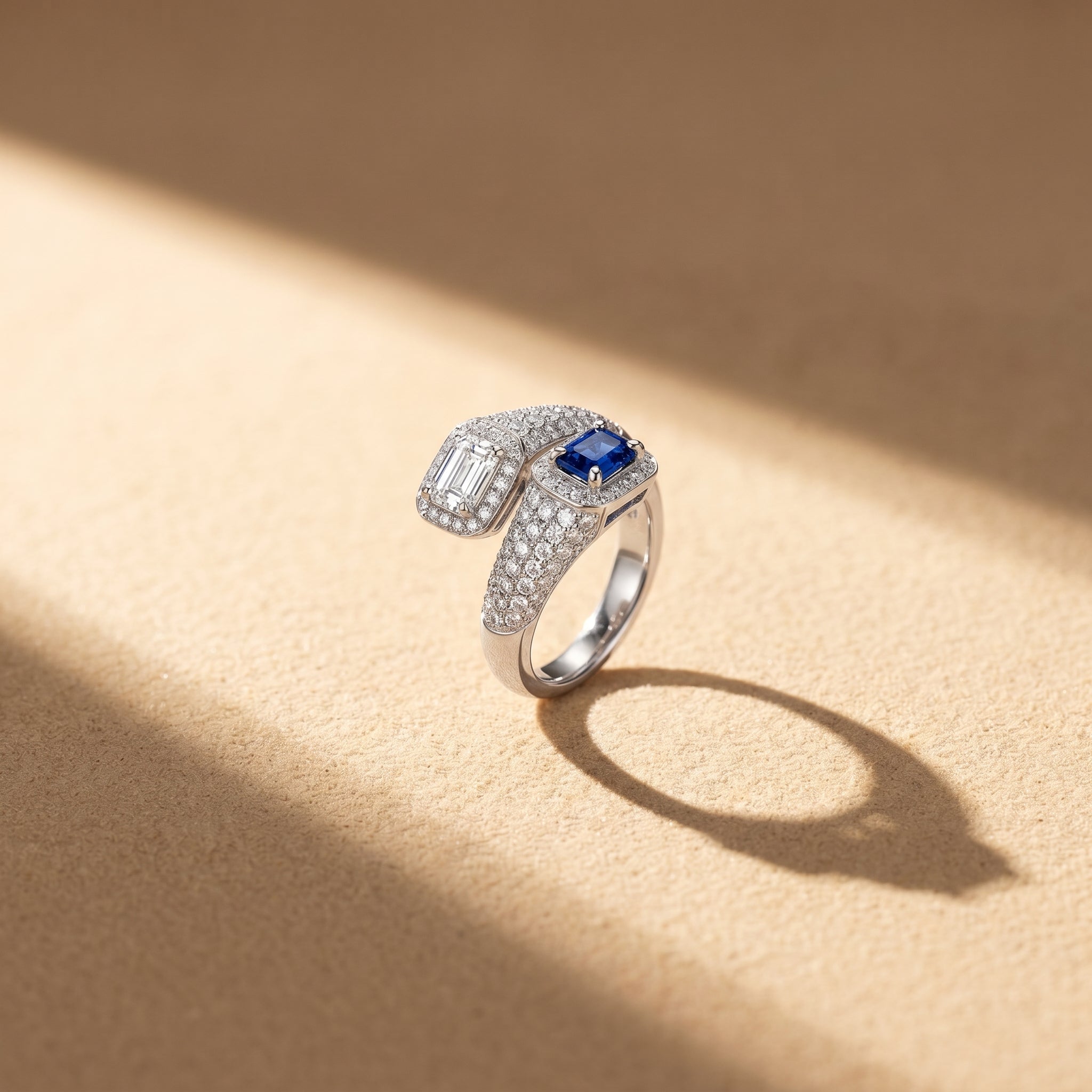 Sapphire and Diamond Bypass Ring
