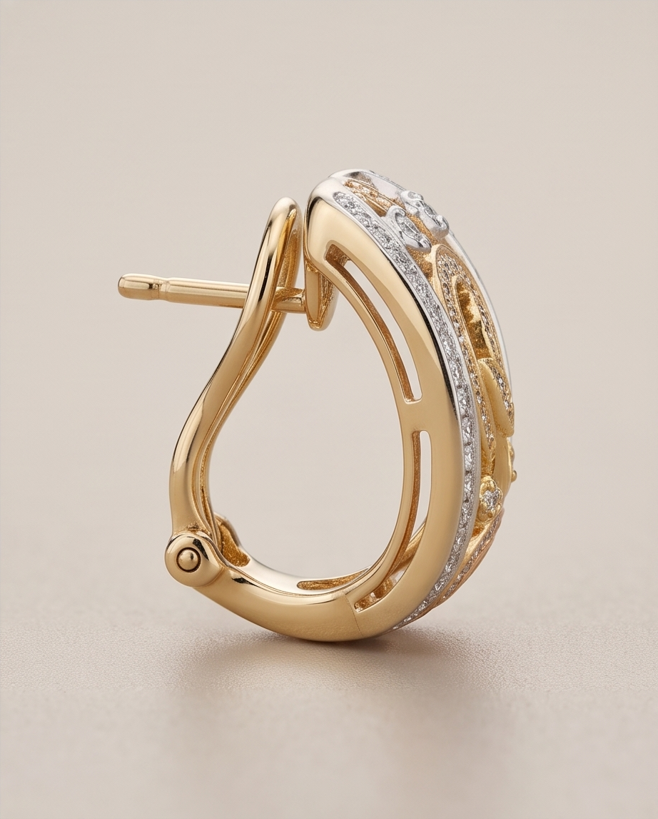 18kt Gold and Diamond Half-Hoop Earrings