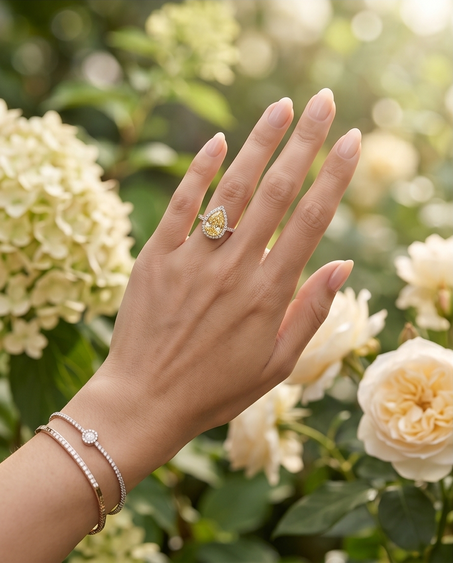 Pear Shaped Yellow Diamond Halo Solitaire