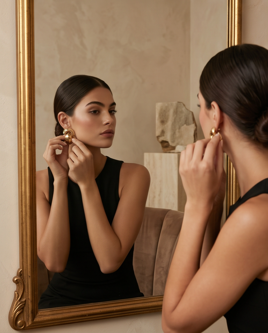 14K Yellow Gold Sculptural Door Knocker Earrings