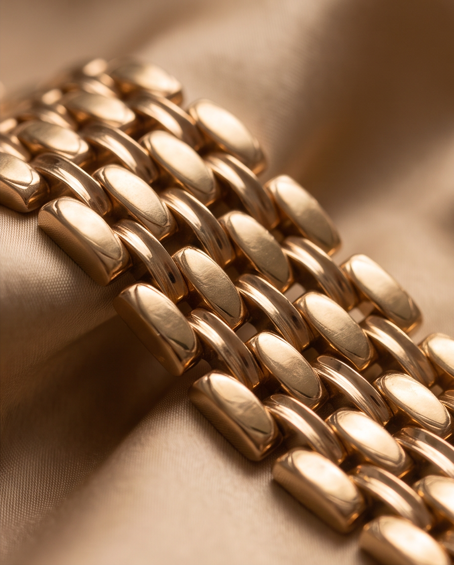 14K Rose & Yellow Gold Wide Two-Tone Brick Link Bracelet