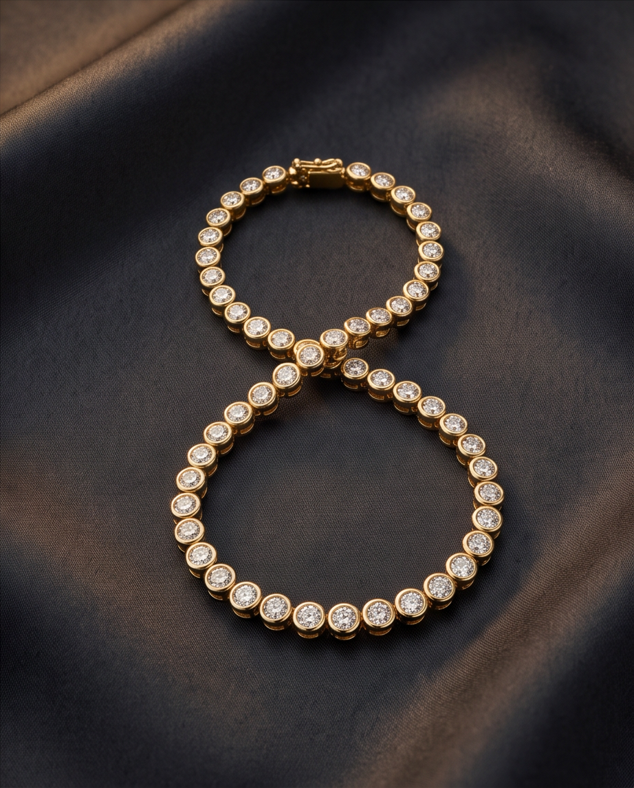 14K Yellow Gold Bezel-Set Diamond Tennis Bracelet — 5.55 CTW
