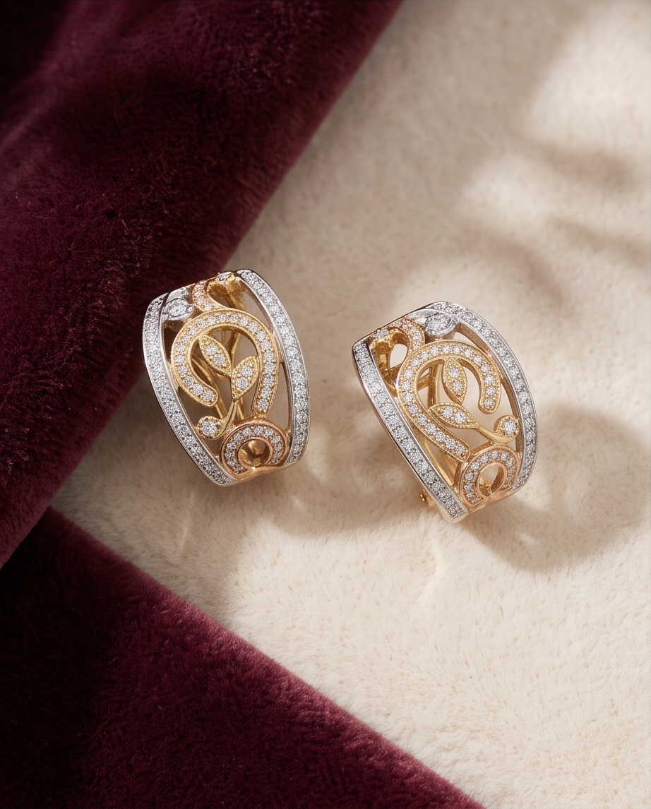 18kt Gold and Diamond Half-Hoop Earrings