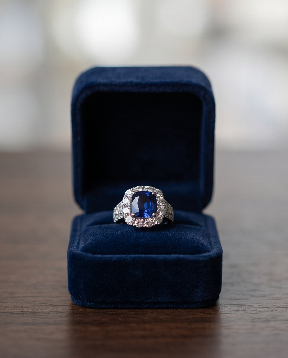 Cushion Cut Sapphire and Diamond Ring