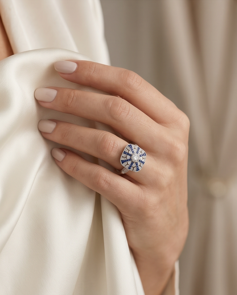 Art Deco Style Sapphire and Diamond Ring