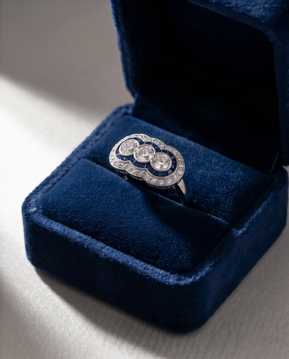 Diamond and Sapphire Art Dec Style Ring