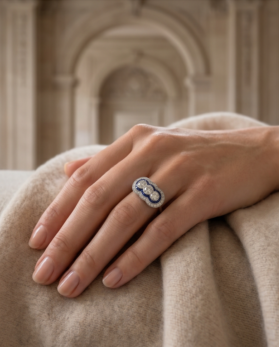 Diamond and Sapphire Art Dec Style Ring