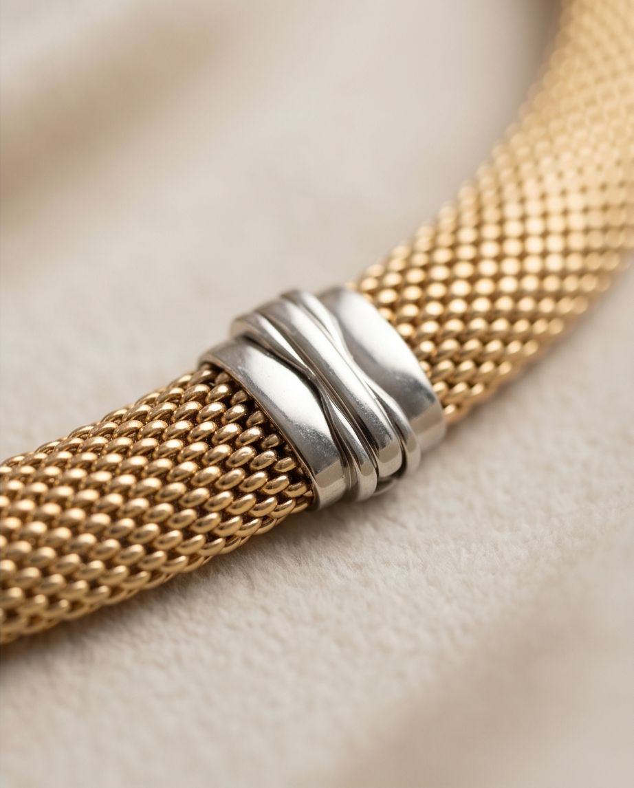 Yellow Gold Mesh Necklace with White Gold Clasp