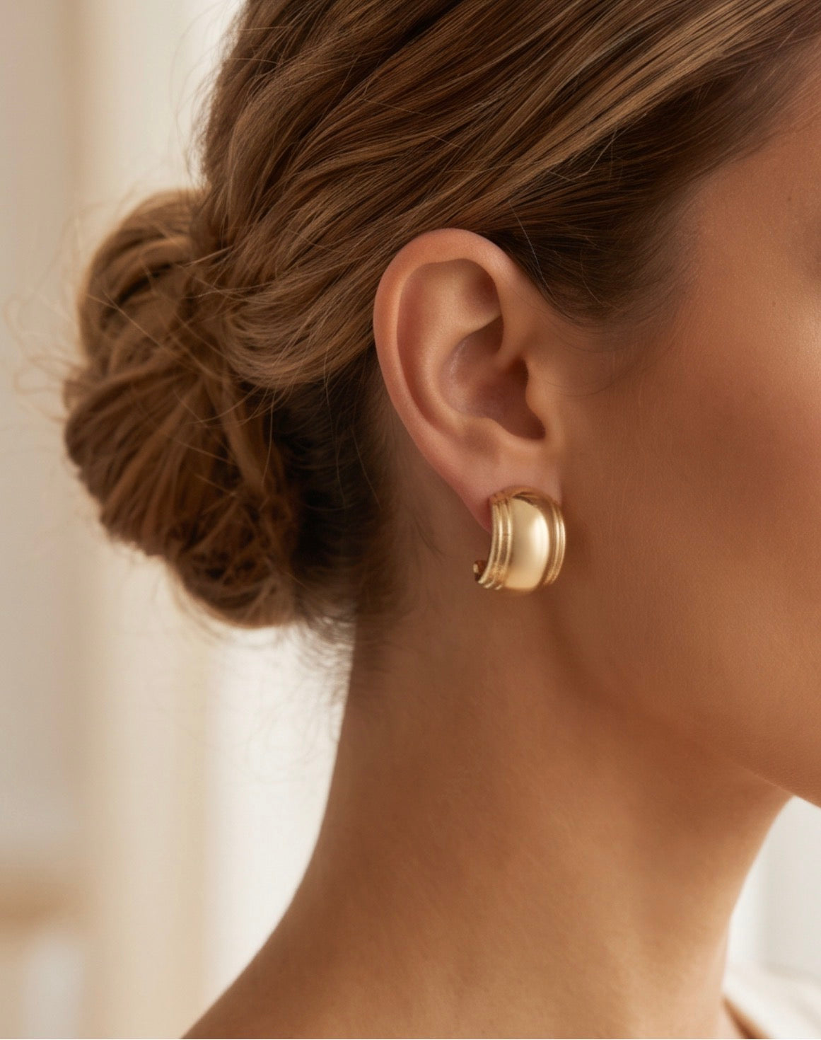 14K Yellow Gold Wide Puffed Half-Hoop Earrings