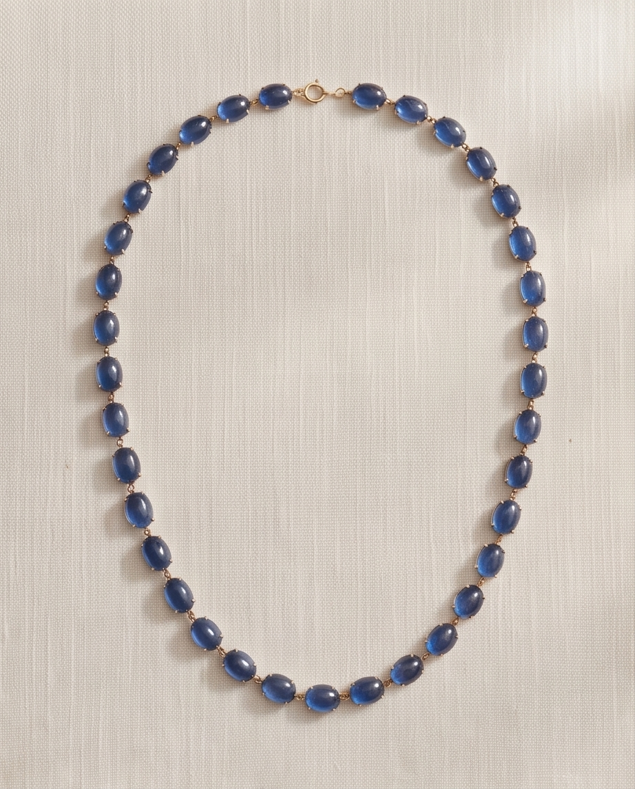 Kyanite Cabochon Riviére Necklace in 14K Yellow Gold