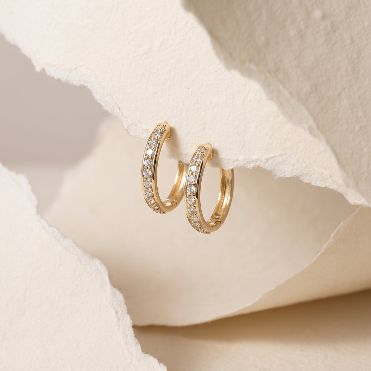 14K Yellow Gold Diamond Medium Hoop Earrings, 1.25 in