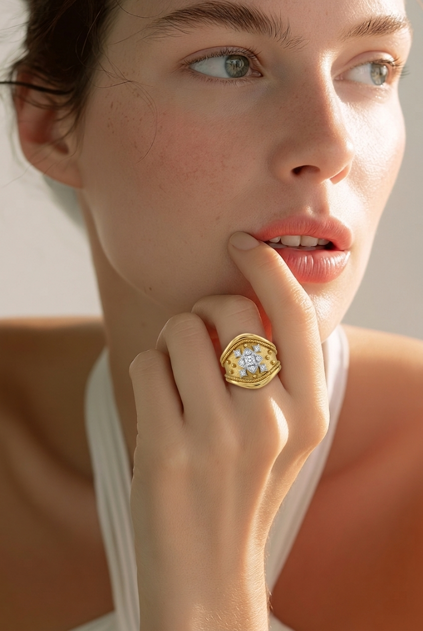 Yellow Gold and Diamond Tapered Band