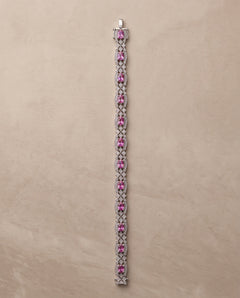 Pink sapphire and diamond deco link bracelet in 14K white gold, full length