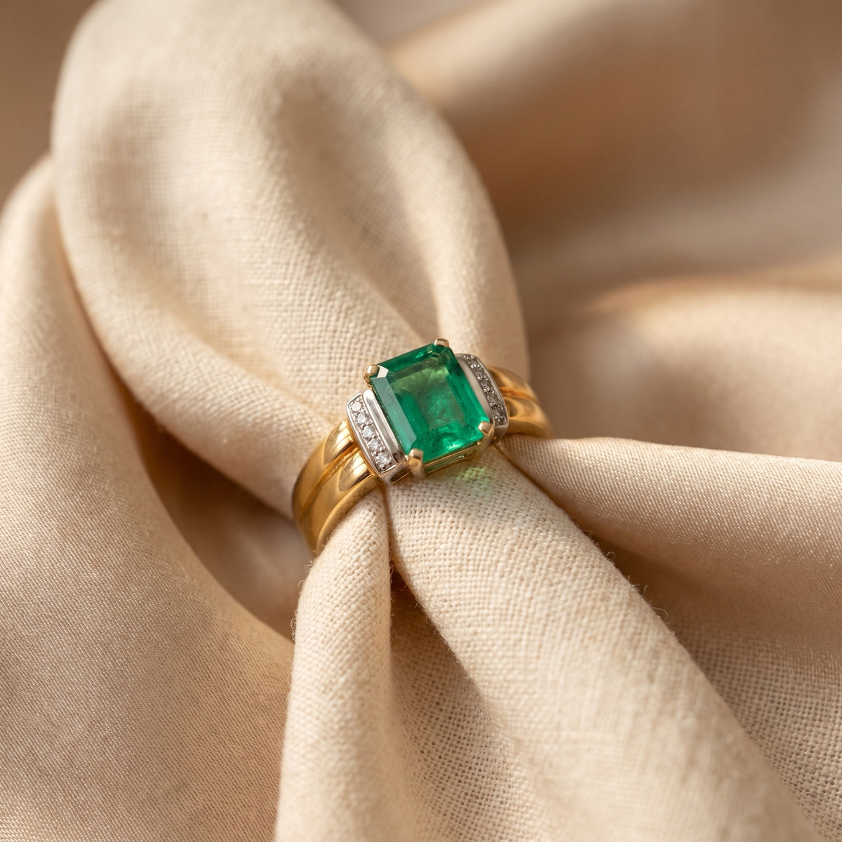 Emerald ring on a linen knot